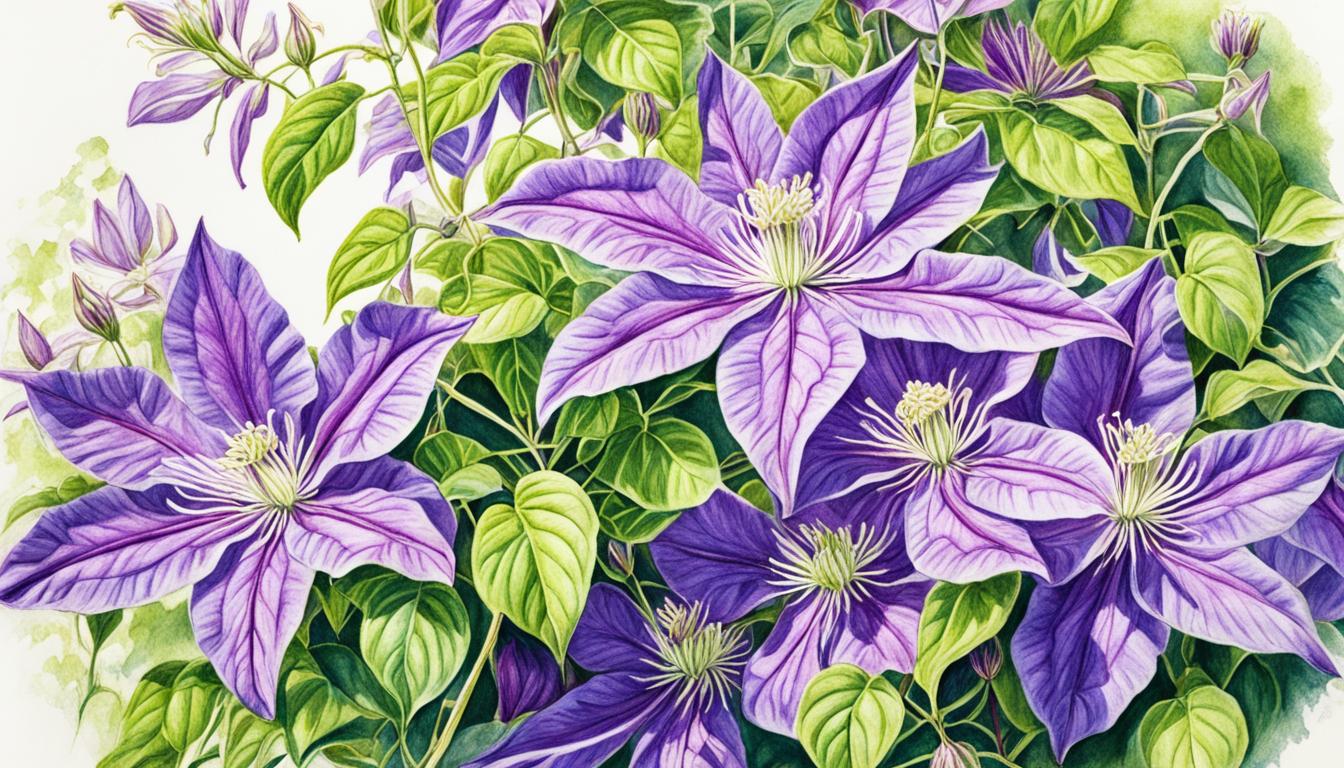 Blühende Clematis Pflanze im Garten