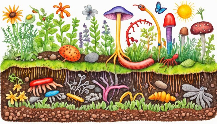 Lebendiger Gartenboden mit Mikroorganismen und Regenwürmern